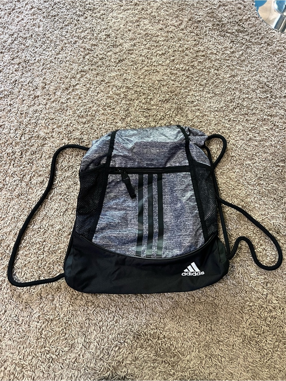 adidas Gray Heather & Black Gym Drawstring Backpack